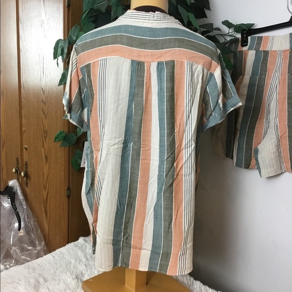 SONOMA 5X multi color stripe drop shoulder camp shirt and short set - Picture 8 of 16